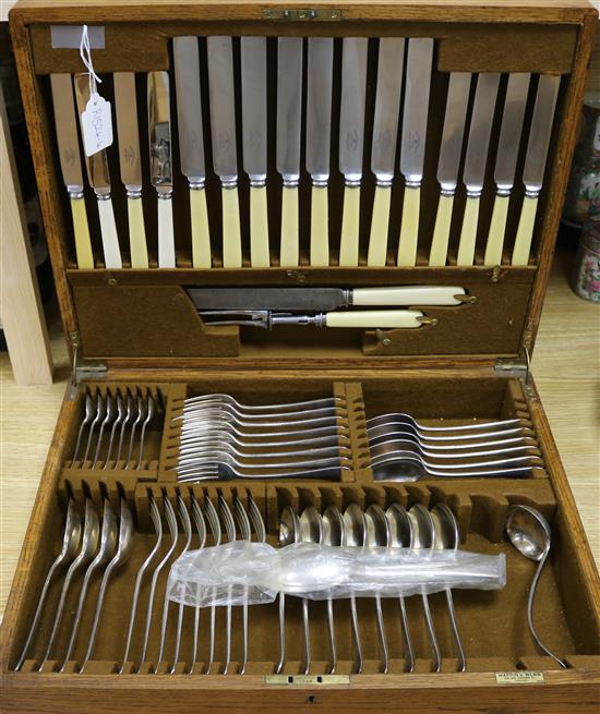 A Mappin & Webb canteen of silver plated Old English pattern cutlery and flatware for eight